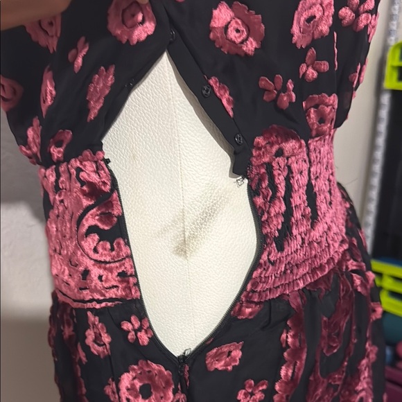 Ramy Brook Velvet Floral Naima Black and Burgundy Mini Dress - Picture 5 of 7